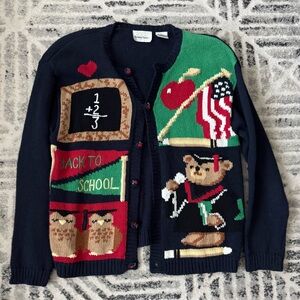 Navy blue teddy bear cardigan sweater SZ XL